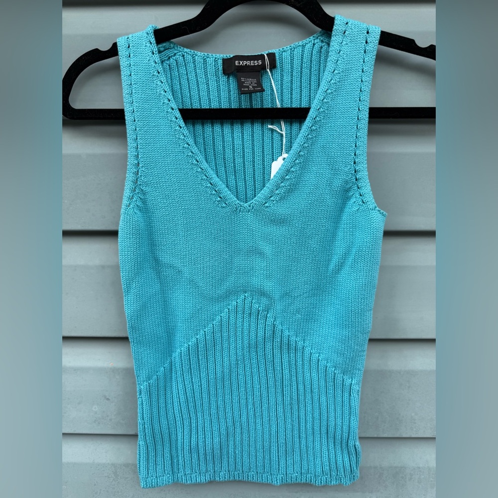 Express Turquoise Knit V-Neck Top